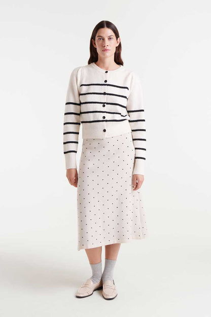 Jacquard midi skirt with black mini dots