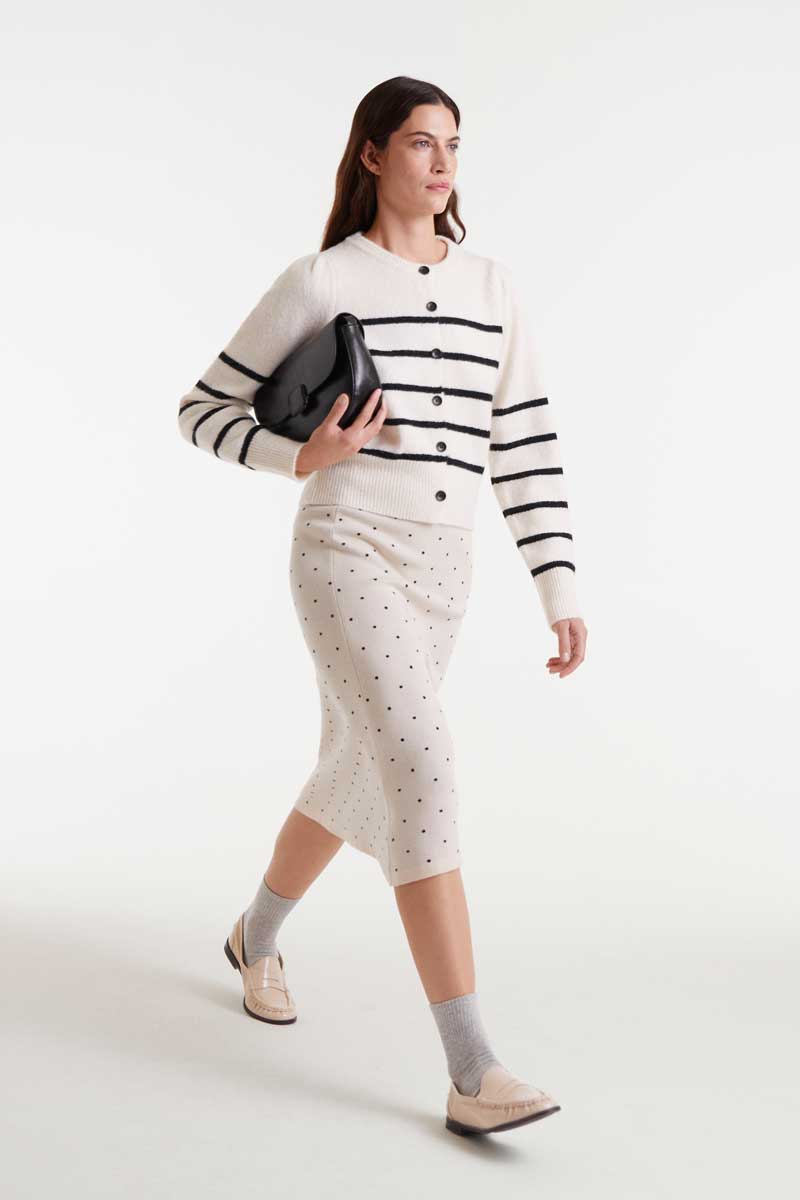 Jacquard midi skirt with black mini dots