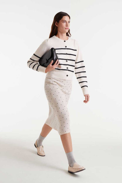 Jacquard midi skirt with black mini dots