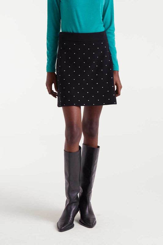 Short jacquard knit skirt with mini black print