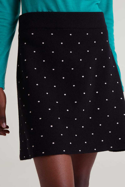 Short jacquard knit skirt with mini black print