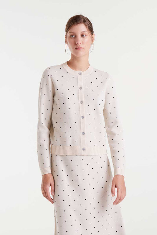 Mini white polka dot printed jacquard cardigan