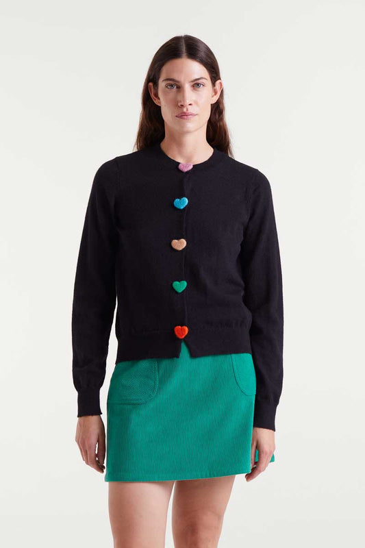 Black knitted cardigan with heart detail