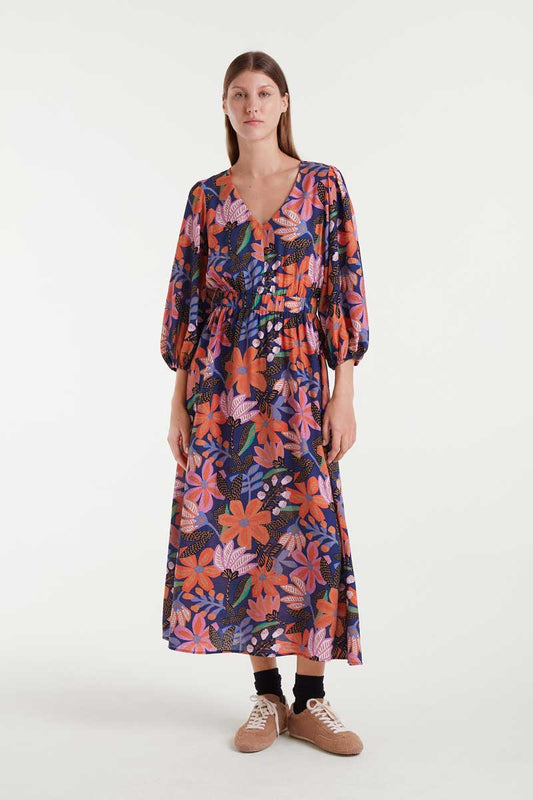 Long lightweight crepe dress with Tigerlily print