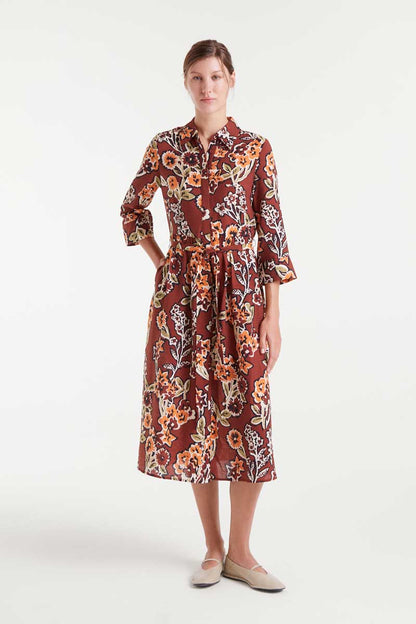 Lightweight crepe midi dress with Daisy print