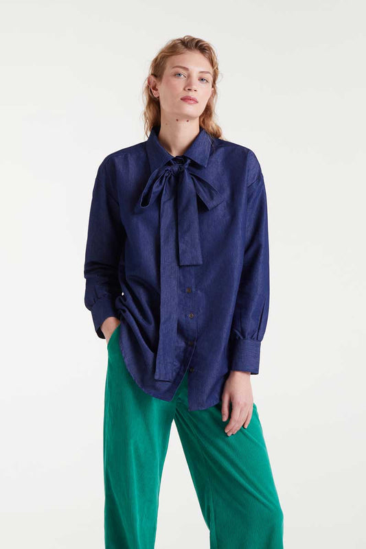 Blue chambray lace-up shirt