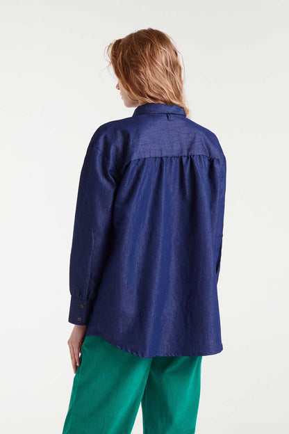 Blue chambray lace-up shirt