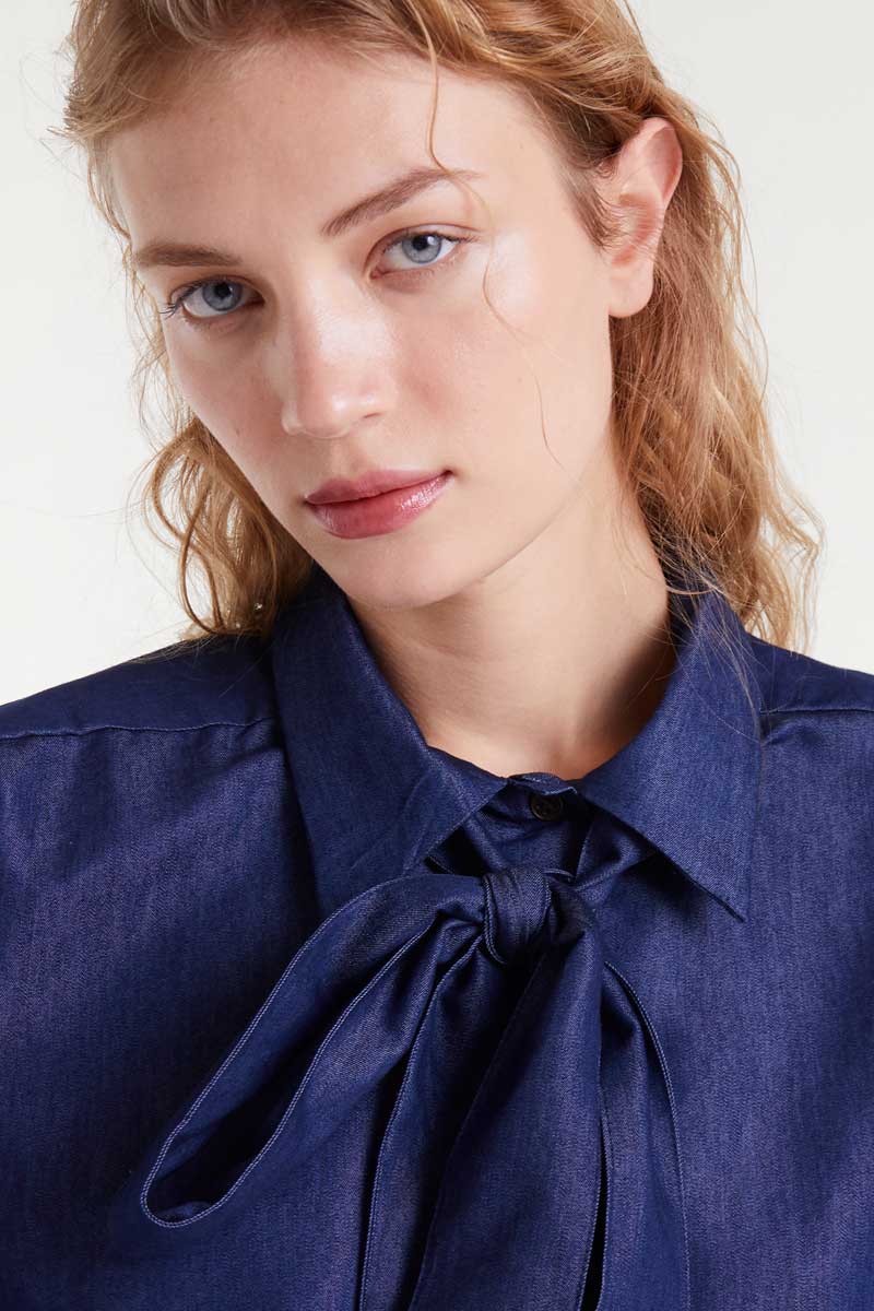 Blue chambray lace-up shirt