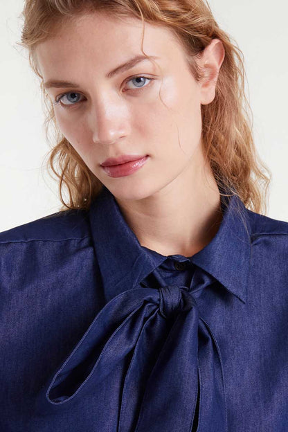 Blue chambray lace-up shirt
