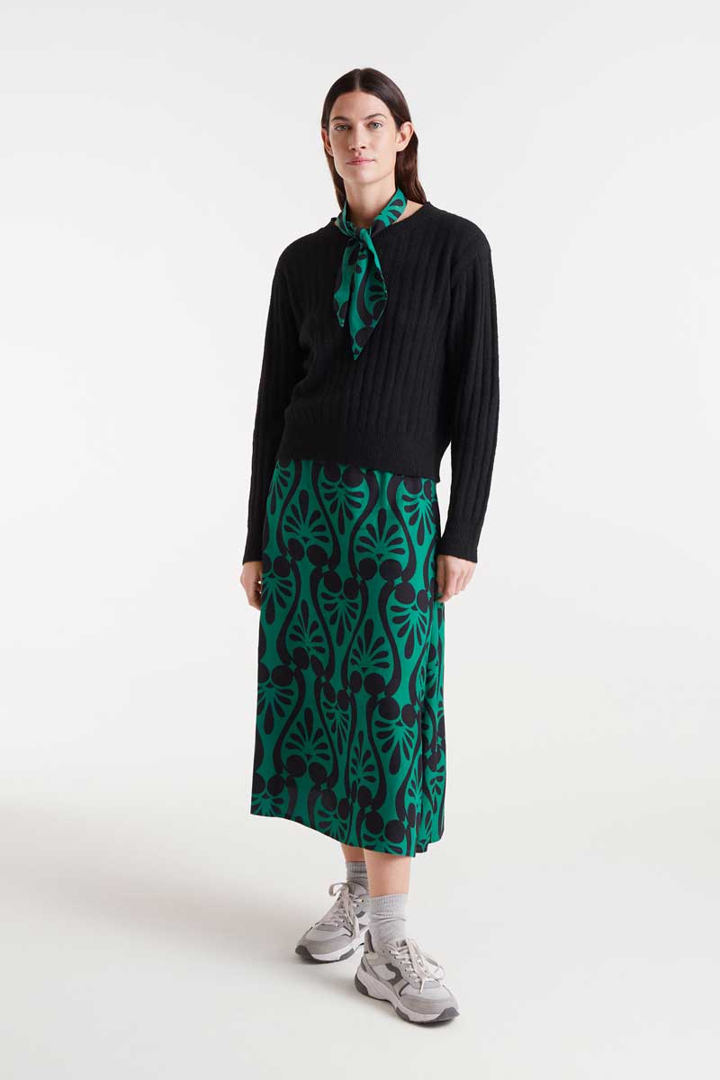 Baroque print midi skirt