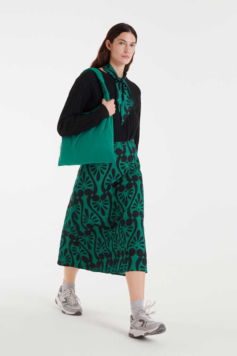 Baroque print midi skirt