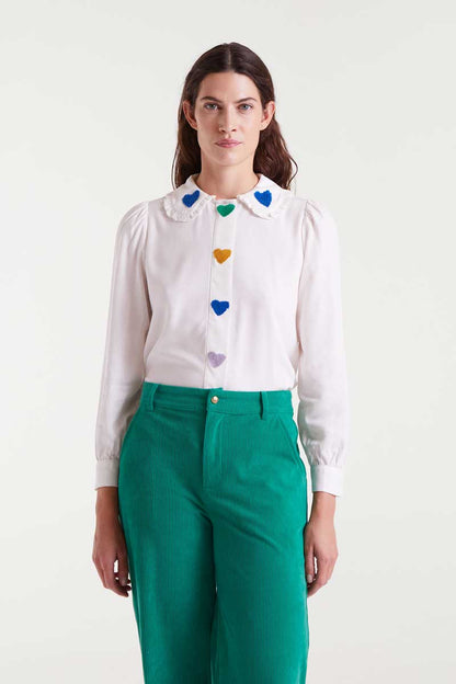 White shirt with heart embroidery