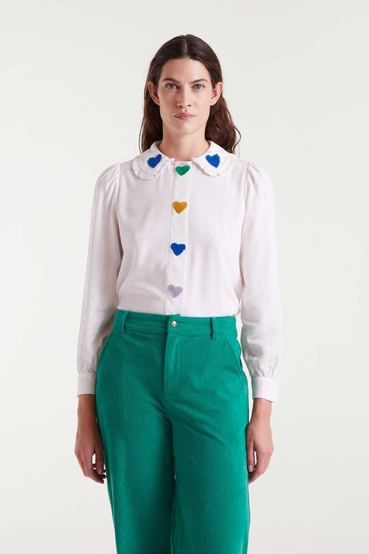 White shirt with heart embroidery