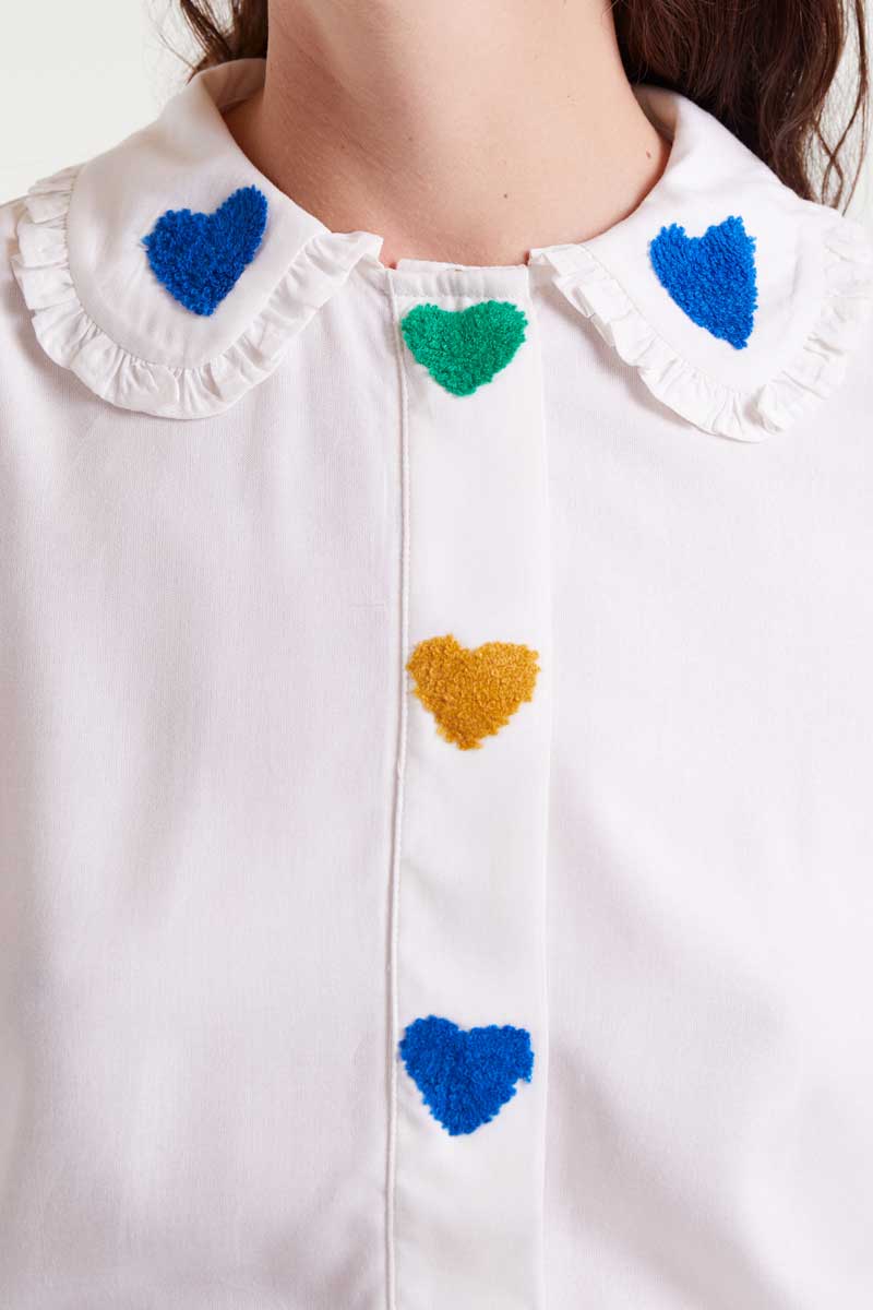 White shirt with heart embroidery