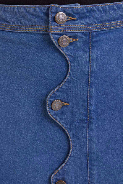Blue denim midi skirt