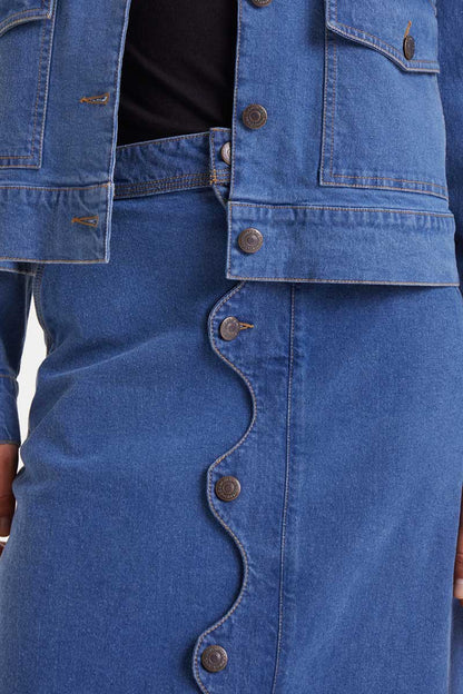 Blue denim midi skirt