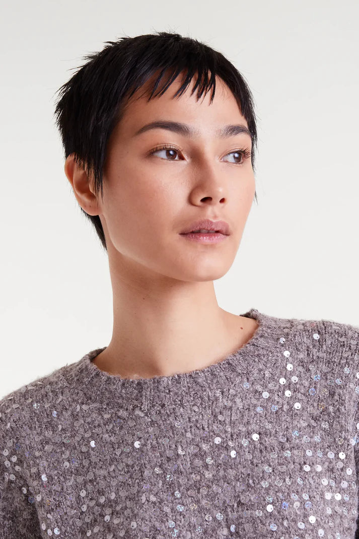 Brown knitted sweater with sequin details