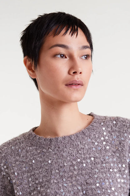 Brown knitted sweater with sequin details