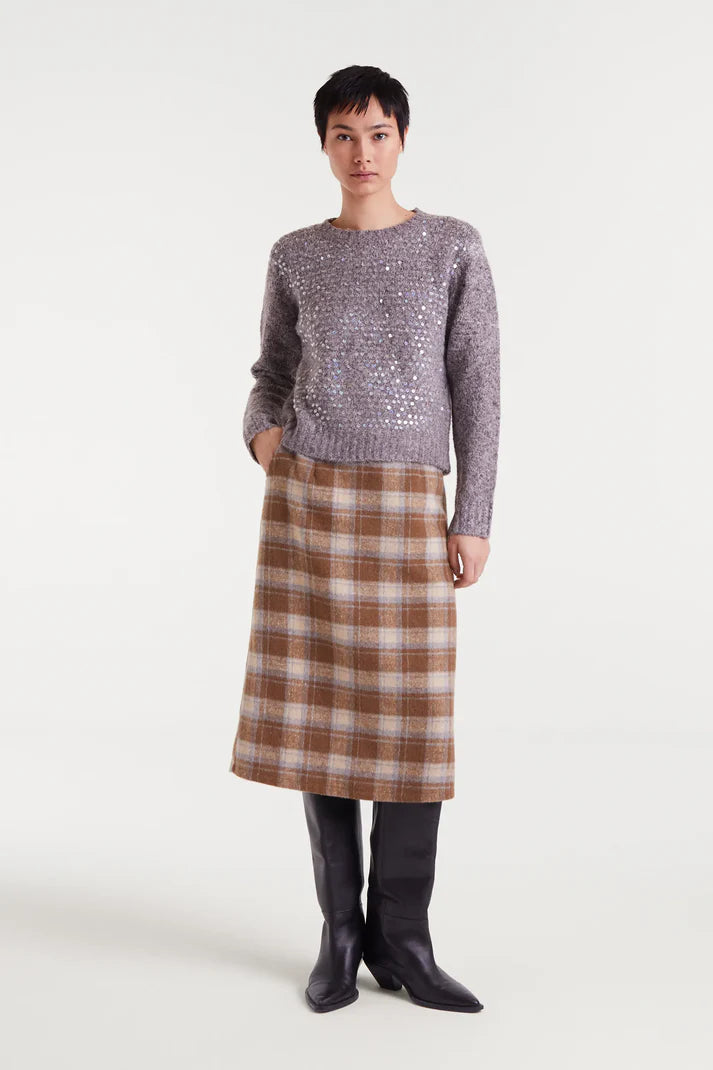 Brown knitted sweater with sequin details