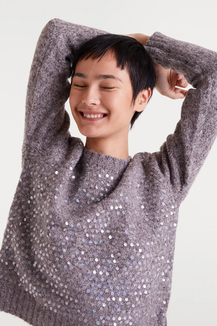 Brown knitted sweater with sequin details