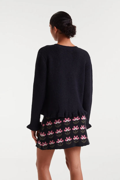 Black knit cardigan with heart detail