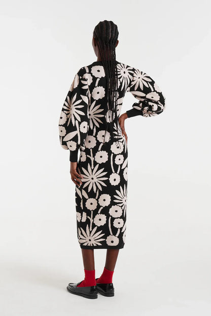 Tofu print jacquard midi dress