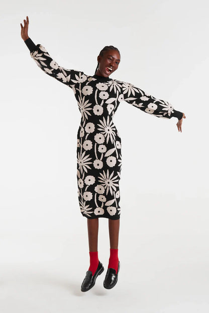 Tofu print jacquard midi dress