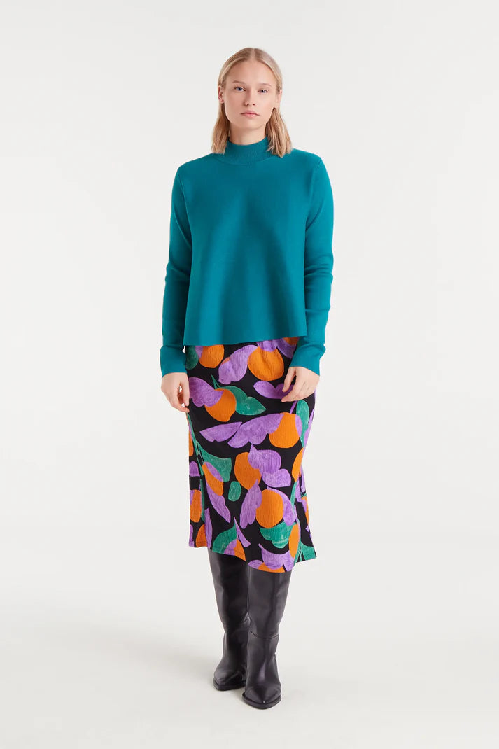 Turquoise flared turtleneck sweater
