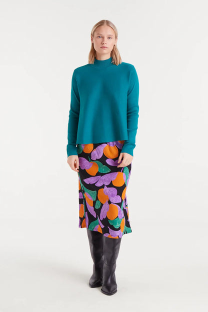 Turquoise flared turtleneck sweater