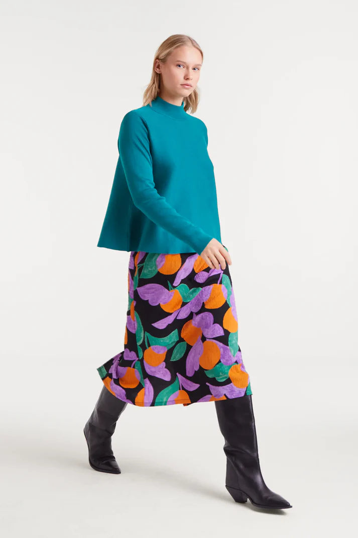 Turquoise flared turtleneck sweater