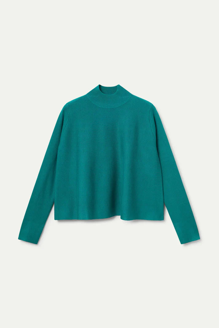 Turquoise flared turtleneck sweater