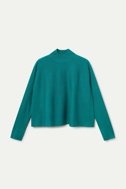 Turquoise flared turtleneck sweater