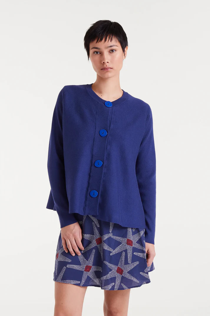 Blue flared knit cardigan