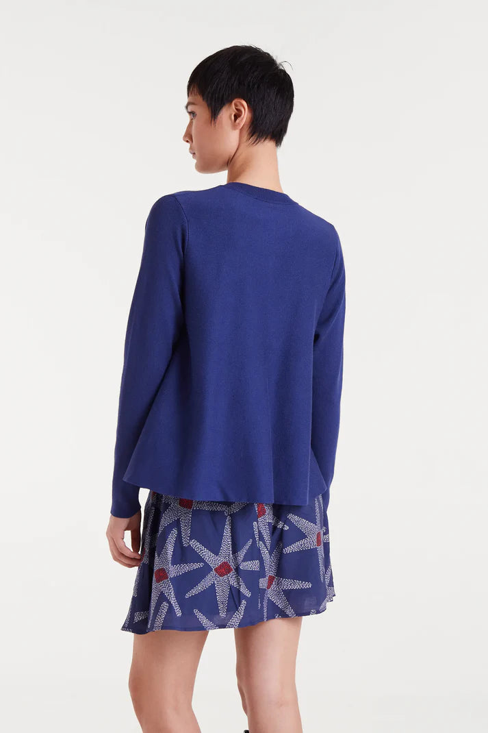 Blue flared knit cardigan