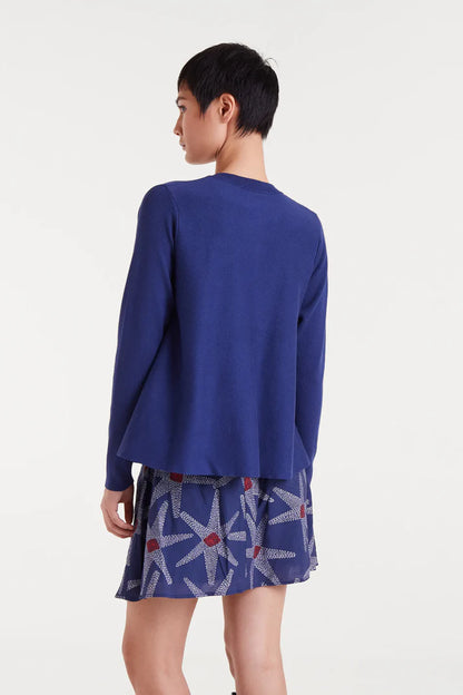 Blue flared knit cardigan