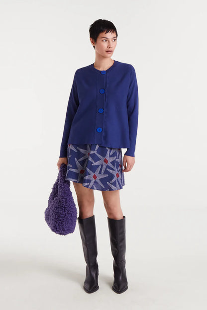 Blue flared knit cardigan