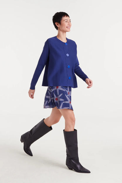 Blue flared knit cardigan
