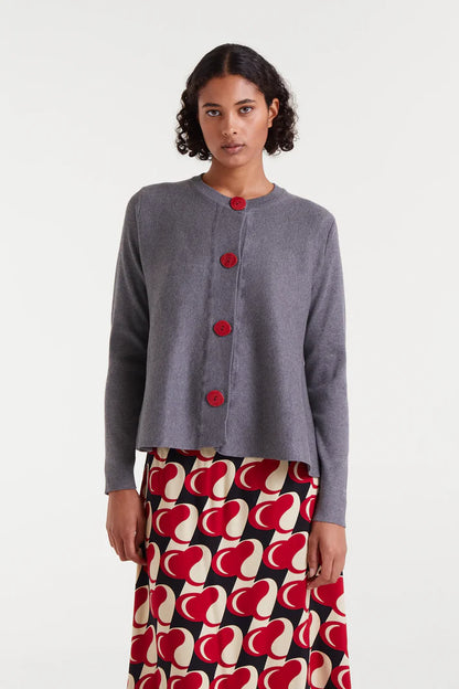 Gray flared knit cardigan