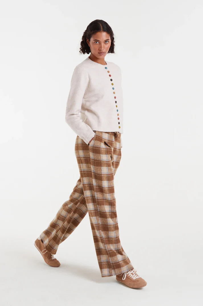 Beige round neck knitted cardigan