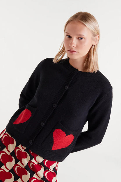 Heart Attack Small Print Jacquard Cardigan