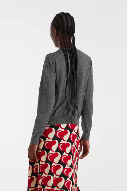 Fine knit cardigan with grey floral detail