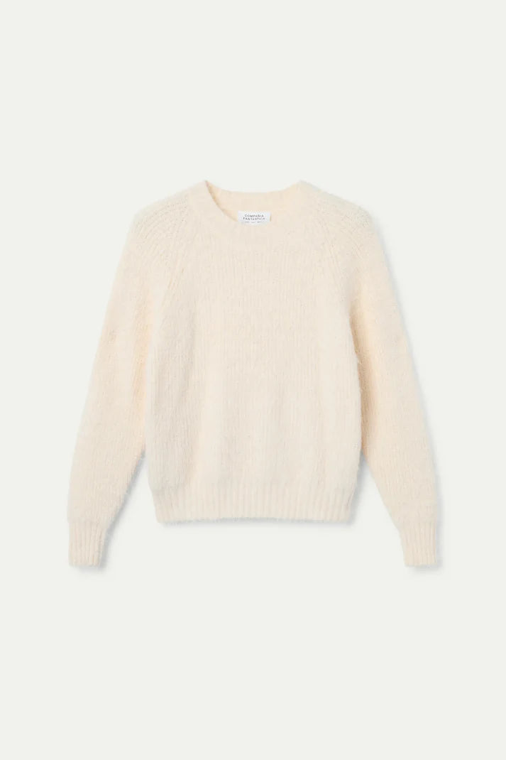 White textured knit sweater