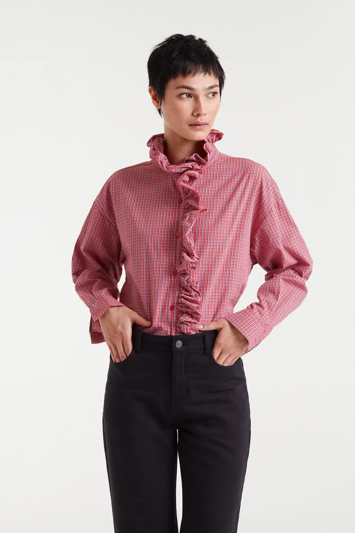 100% cotton shirt with red gingham print