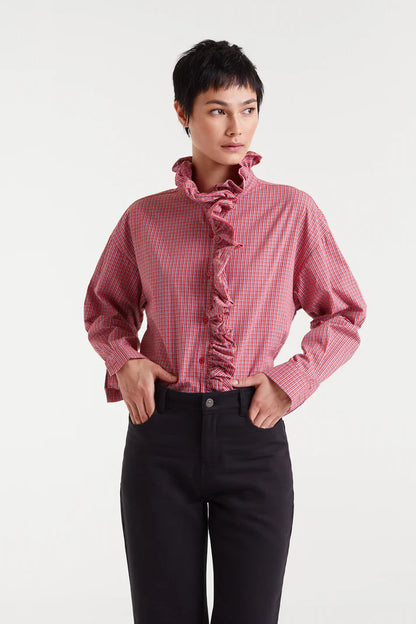 100% cotton shirt with red gingham print