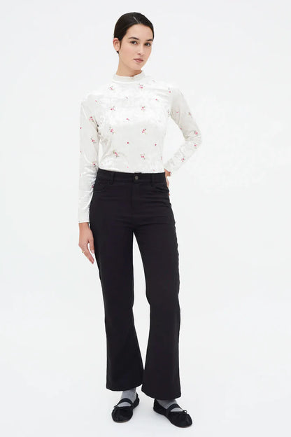 Velvet T-shirt with floral embroidery
