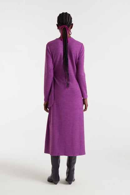 Long magenta ribbed knit dress