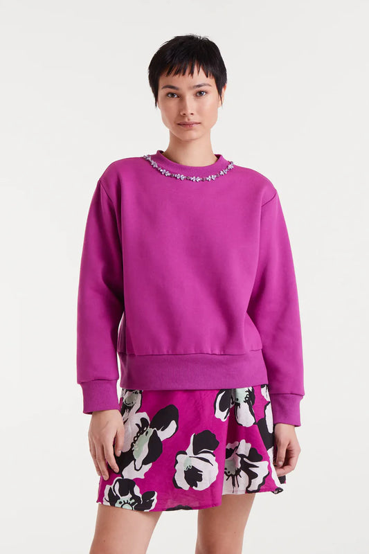 Magenta jewel neck sweatshirt
