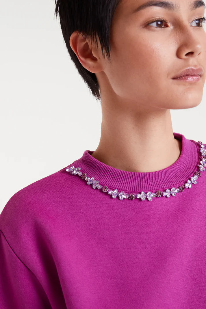 Magenta jewel neck sweatshirt