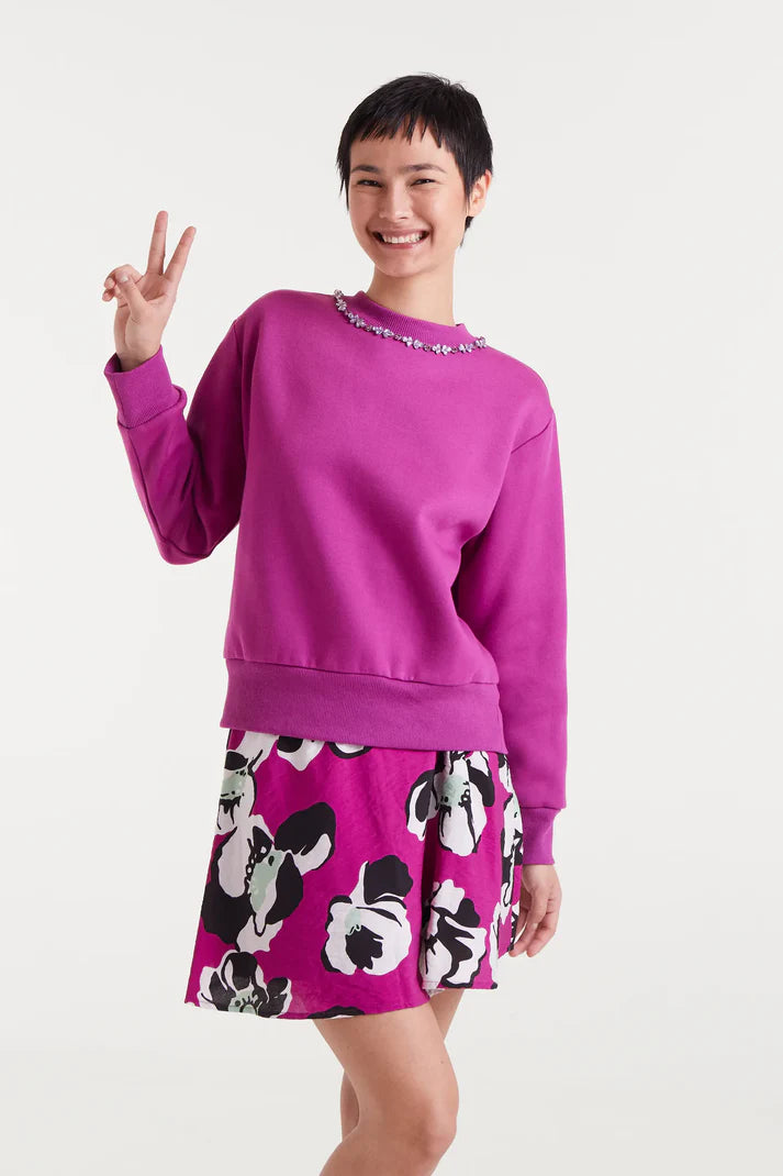 Magenta jewel neck sweatshirt