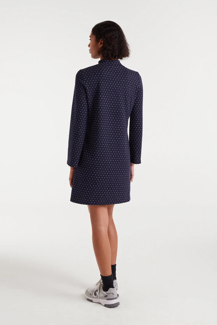 Short jacquard dress with Super Mini Dots print